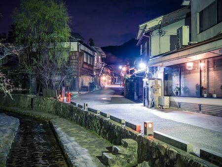 MIYAJIMA, JAPAN - MARCH 27: Street at night on March 27, 2015 in Miyajima, Japan. Miyajima is a shinto holy site and listed in the World heritage of UNESCO.のeditorial素材