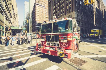New York, USA - 19 October, 2016: turning red firetruckのeditorial素材
