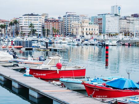 GIJON, SPAIN - OCTOBER 17, 2019: Scenic view of city embankmentのeditorial素材