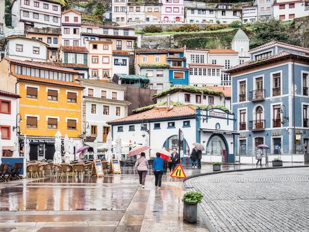 CUDILLERO, SPAIN - OCTOBER 19, 2019: Coastal town of Cudillero with terraced houses, fishing village and tourist destinationのeditorial素材