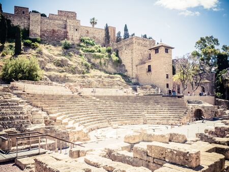 MALAGA, SPAIN - MAY 09, 2019: Roman theatre of Malaga. It is the second most populous city of Andalusia and the sixth largest in Spain.のeditorial素材