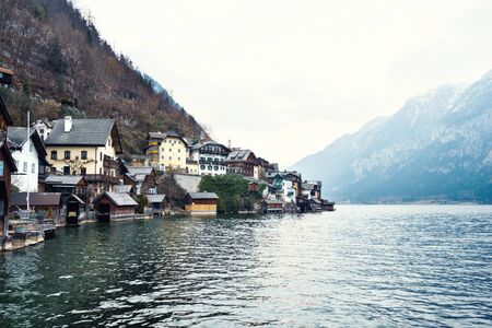 Classic view of Hallstatt village in Alps, Austriaのeditorial素材