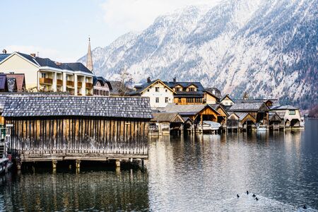 Classic view of Hallstatt village in Alps, Austriaのeditorial素材