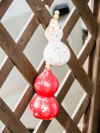 white and red decorated pumpkinsの写真素材