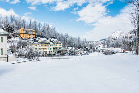 NEUSCHWANSTEIN, GERMANY - 6 MARCH 2016: Beautiful view on winter villageのeditorial素材