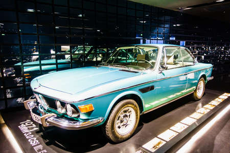 MUNICH, GERMANY - MARCH 15: BMW cars and motorcycle at the BMW Museum and Welt on March 15, 2016 in Munich, Germany. The company was founded in 1916.のeditorial素材