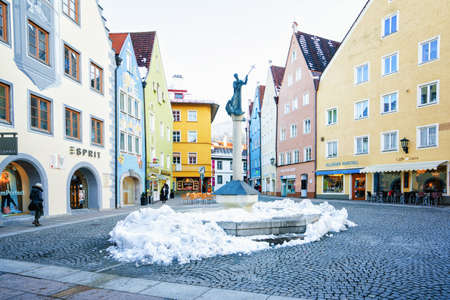 FUSSEN, GERMANY - 6 MARCH 2016: City street with shops in wintertimeのeditorial素材