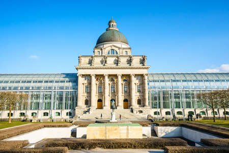 MUNICH, GERMANY - 14 MARCH 2016: Beautiful view on Bayerische Staatskanzlei in Hofgarten park in Munichのeditorial素材