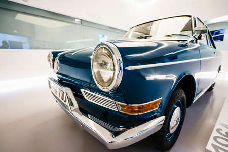 MUNICH, GERMANY - MARCH 15: BMW cars and motorcycle at the BMW Museum and Welt on March 15, 2016 in Munich, Germany. The company was founded in 1916.のeditorial素材