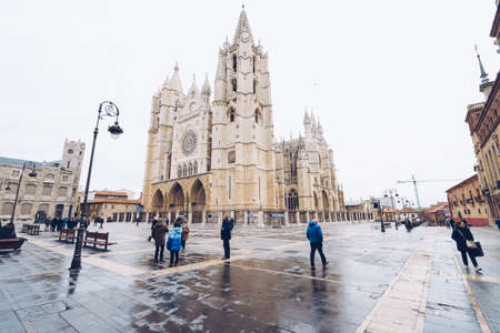 LEON, SPAIN - 25 JANUARY, 2020: Gothic cathedral of Leon, Castilla Leon.のeditorial素材