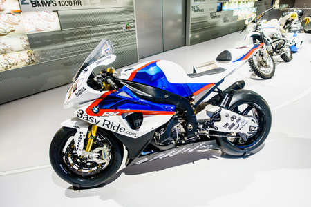 MUNICH, GERMANY - MARCH 15: BMW cars and motorcycle at the BMW Museum and Welt on March 15, 2016 in Munich, Germany. The company was founded in 1916.のeditorial素材