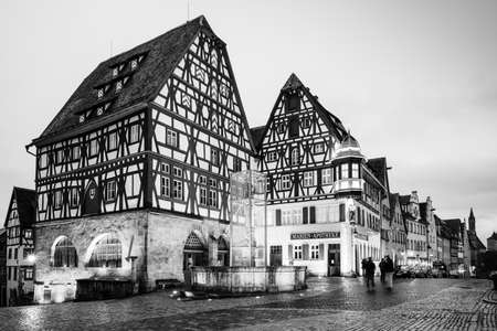 ROTHENBURG OB DER TAUBER, GERMANY - MARCH 05: Typical street on March 05, 2016 in Rothenburg ob der Tauber, Germany. It is well known for its well-preserved medieval old town.のeditorial素材