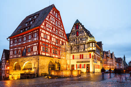 ROTHENBURG OB DER TAUBER, GERMANY - MARCH 05: Typical street on March 05, 2016 in Rothenburg ob der Tauber, Germany. It is well known for its well-preserved medieval old town.のeditorial素材