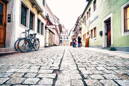 ROTHENBURG OB DER TAUBER, GERMANY - MARCH 05: Typical street on March 05, 2016 in Rothenburg ob der Tauber, Germany. It is well known for its well-preserved medieval old town.のeditorial素材