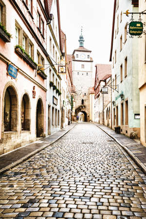 ROTHENBURG OB DER TAUBER, GERMANY - MARCH 05: Typical street on March 05, 2016 in Rothenburg ob der Tauber, Germany. It is well known for its well-preserved medieval old town.のeditorial素材