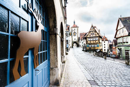 ROTHENBURG OB DER TAUBER, GERMANY - MARCH 05: Typical street on March 05, 2016 in Rothenburg ob der Tauber, Germany. It is well known for its well-preserved medieval old town.のeditorial素材