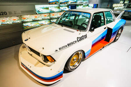 MUNICH, GERMANY - MARCH 15: BMW cars and motorcycle at the BMW Museum and Welt on March 15, 2016 in Munich, Germany. The company was founded in 1916.のeditorial素材