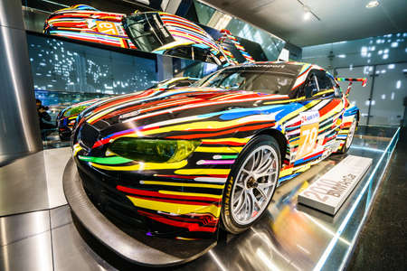 MUNICH, GERMANY - MARCH 15: BMW cars and motorcycle at the BMW Museum and Welt on March 15, 2016 in Munich, Germany. The company was founded in 1916.のeditorial素材