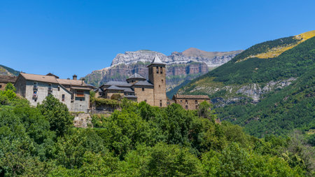Town of Torla in Ordesa and Monte Perdido National Park, Aragon, Huesca, Spain.の写真素材