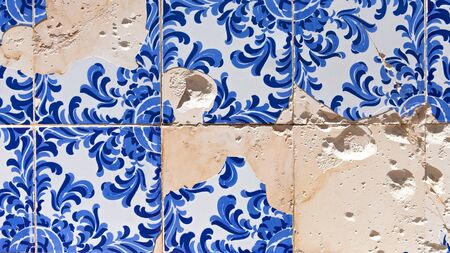 Close up aged Portuguese tile