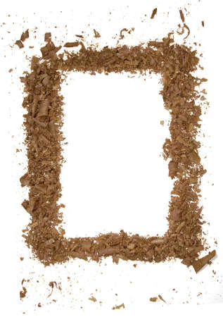 Wood shavings Frame on white backgroundの写真素材