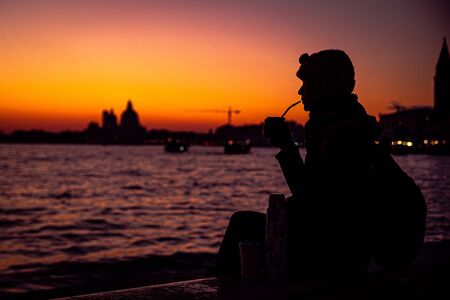 taking Argentinian mate in Venice, Sunsetの写真素材