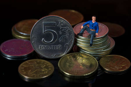 Russian ruble coins. The fall of the ruble. Rubble collapse.の写真素材