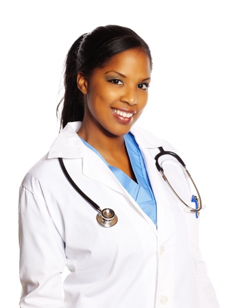 Portrait of a isolated young pretty doctor black woman.の写真素材