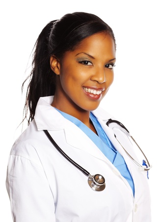 Portrait of a isolated young pretty doctor black woman.の写真素材