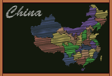 Blackboard with the Political Map of Chinaのイラスト素材