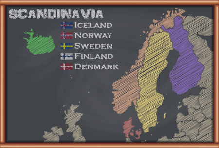 Blackboard with the Map of Scandinaviaのイラスト素材