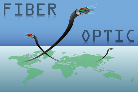 Fiber Optic Cables and World Mapのイラスト素材