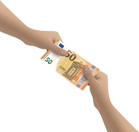 Two Hands Paying with a Banknoteのイラスト素材