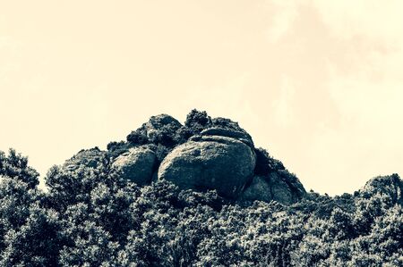 Hiking in the sandstone mountains of Montserrat near Barcelonaの写真素材