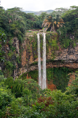 Landscape of beautiful Chamarel Waterfall, Mauritius Island, Indian Ocean, Africaの写真素材