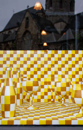 Abstract art in window. Colored painted glassesの写真素材