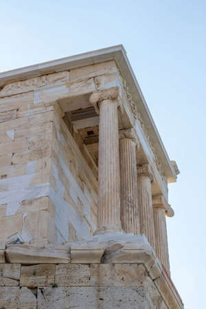 Close up vertical view of Parthenon Temple at the Acropolisの写真素材