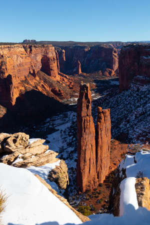 Snowy day at Spider rock in Canyon de Chellyの写真素材