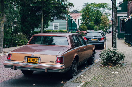 Cadillac Seville 1975 car in the streets of Zaanse Schans. Picture taken from the backのeditorial素材