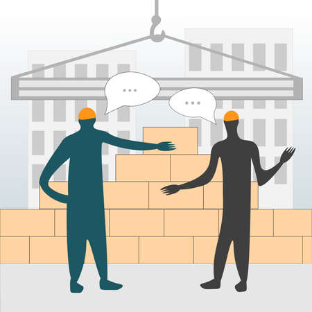 Vector illustration of workers on a construction site