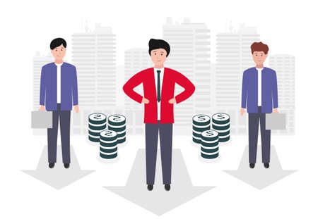 Vector illustration of a team of young businessmen developing business projects. Leader.のイラスト素材