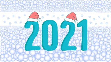 Vector illustration for the new year 2021. Banner, postcard text 2021 and snowflakes. Santa Claus,...