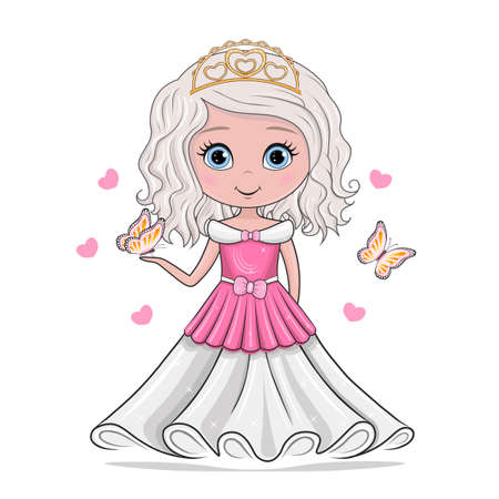 Isolated vector illustration of a fairy princess on a white background. Hearts and buns.のイラスト素材
