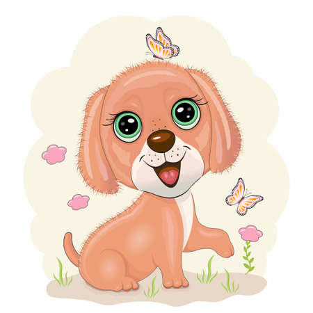 Vector illustration of a cheerful puppy on a white background.のイラスト素材
