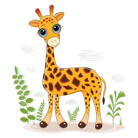 Vector illustration of a small fairy giraffe on a white background.のイラスト素材