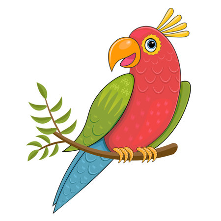 Vector illustration of a parrot sitting on a branch.のイラスト素材