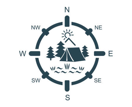 Vector illustration, logo, tourism and recreation icon. The direction of the space. Compass.のイラスト素材