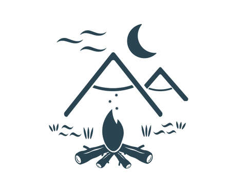 Vector illustration, logo. Camping, hiking and recreation. isolated on a white background.のイラスト素材