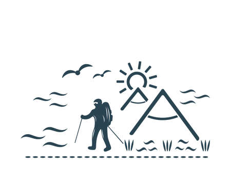 Vector illustration, logo, tourism and recreation icon. Camping. isolated on a white background.のイラスト素材