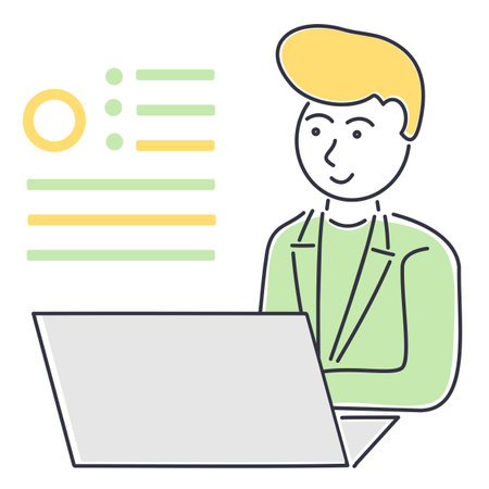 Vector illustration of a man working at a computer.のイラスト素材